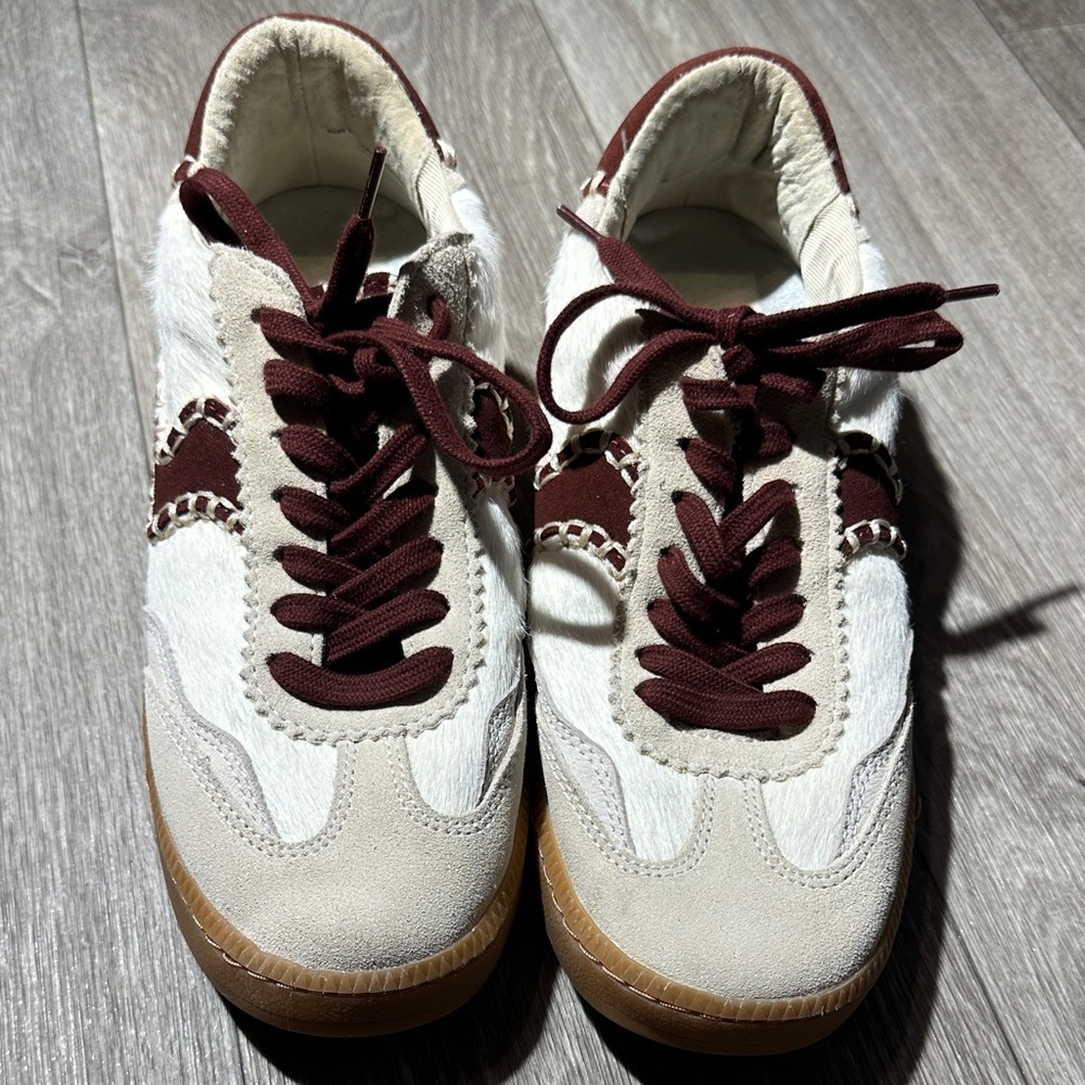 Dolce Vita White Calf Hair Stitch Sneakers